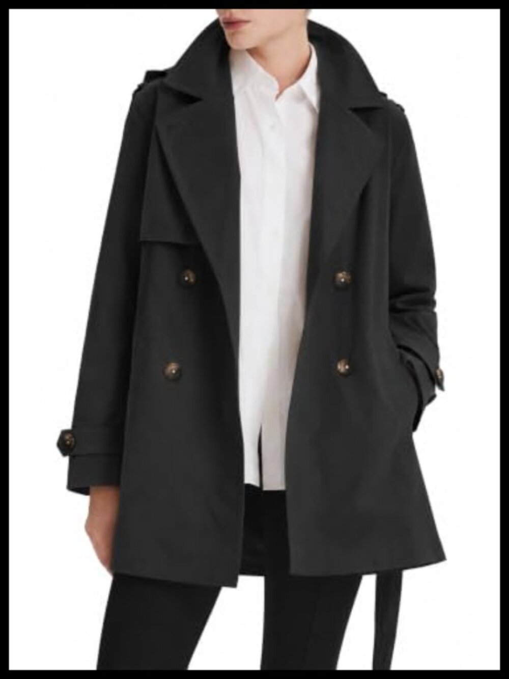 Hooded Trench Coat Mid-Length Double Breasted Belted Lightweight